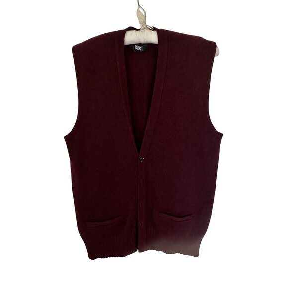 Vintage Robert Bruce Burgundy Wool Buttoned Mens Vest Size Large Academia - Picture 1 of 6